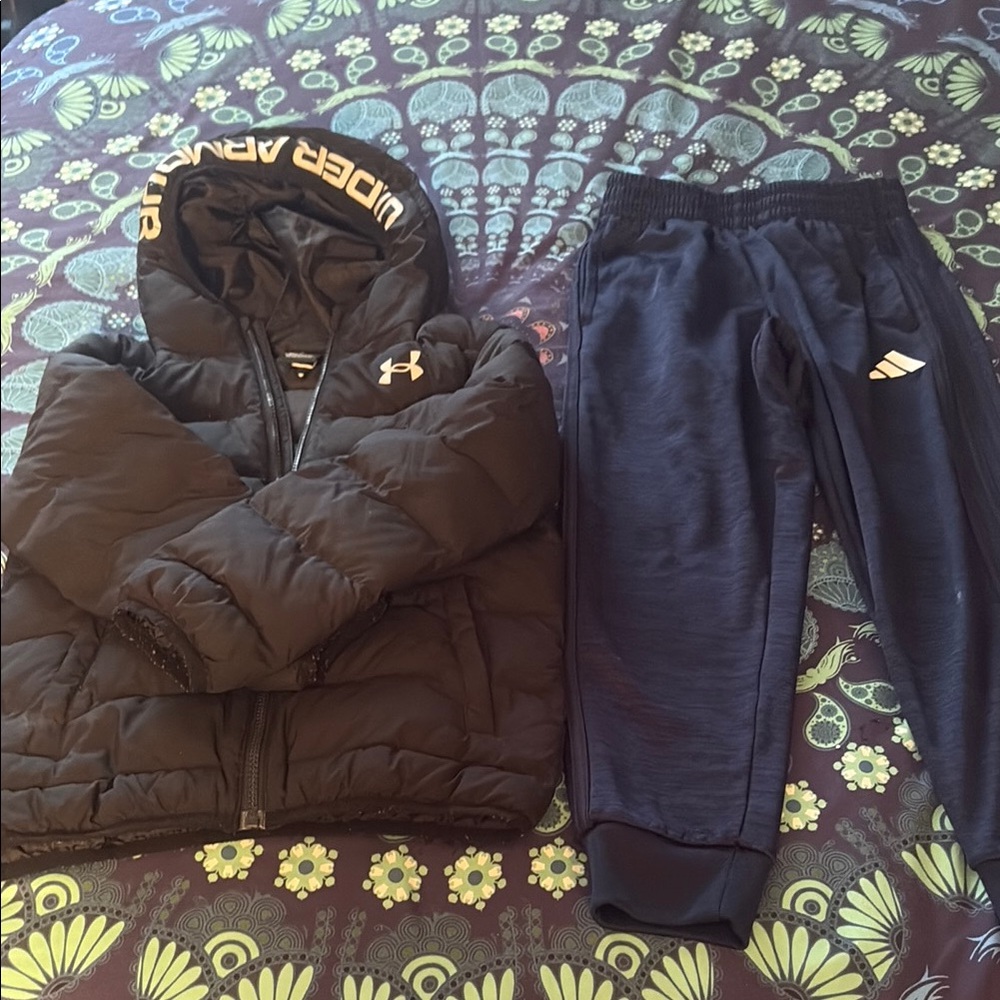 Under Armour Black Puffer Jacket and Blue Joggers